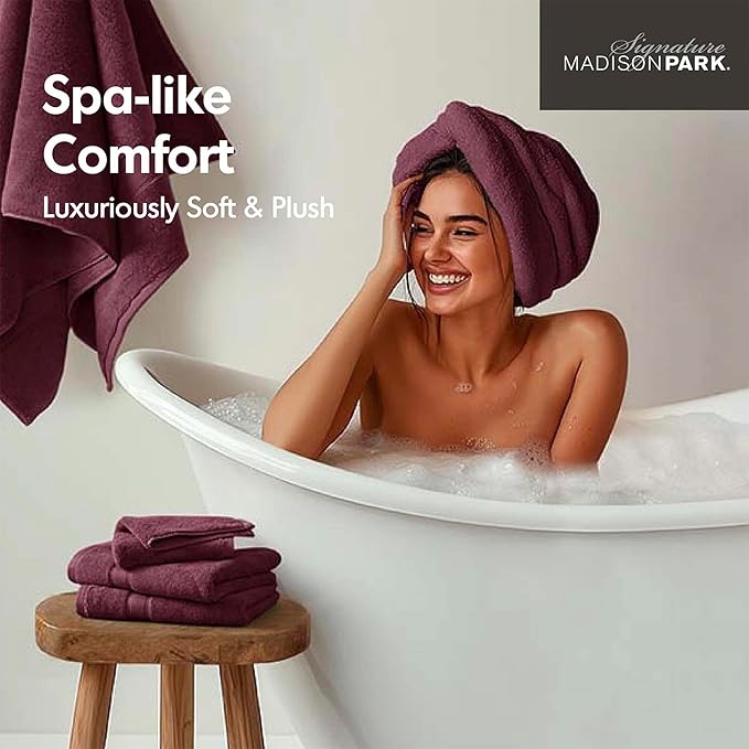 Madison Park 800GSM Bathroom Towel Set of 8 100% Cotton Bath Towel Set for Bathroom Luxurious Highly Absorbent 2 Bath Towels 2 Hand Towels 4 Washcloths Quick Dry Spa Quality Burgundy