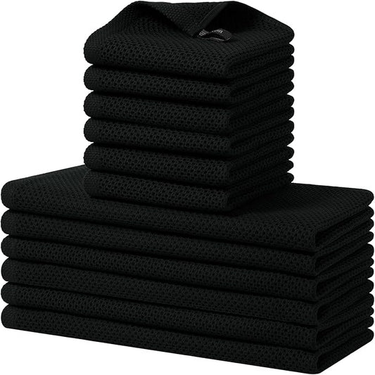 Homaxy 100% Cotton Kitchen Towels and Dishcloths Set, 12 x 12 Inches and 13 x 28 Inches, Set of 12 Bulk Kitchen Towels Set, Ultra Soft Absorbent Dish Cloths for Washing Dishes, Black