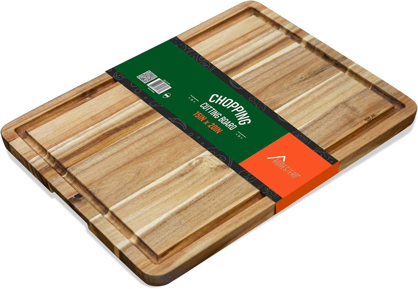HOMESTEAD Edge Grain Acacia Wood Cutting Boards 20x15x1.25 – Butcher Block Chopping Board with Sorting Compartment, Juice Grooves & Handles – Non-Toxic Kitchen Board for Food Prep, Home Decor