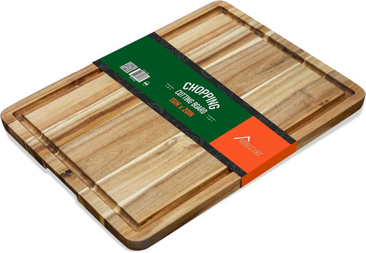 HOMESTEAD Edge Grain Acacia Wood Cutting Boards 20x15x1.25 – Butcher Block Chopping Board with Sorting Compartment, Juice Grooves & Handles – Non-Toxic Kitchen Board for Food Prep, Home Decor