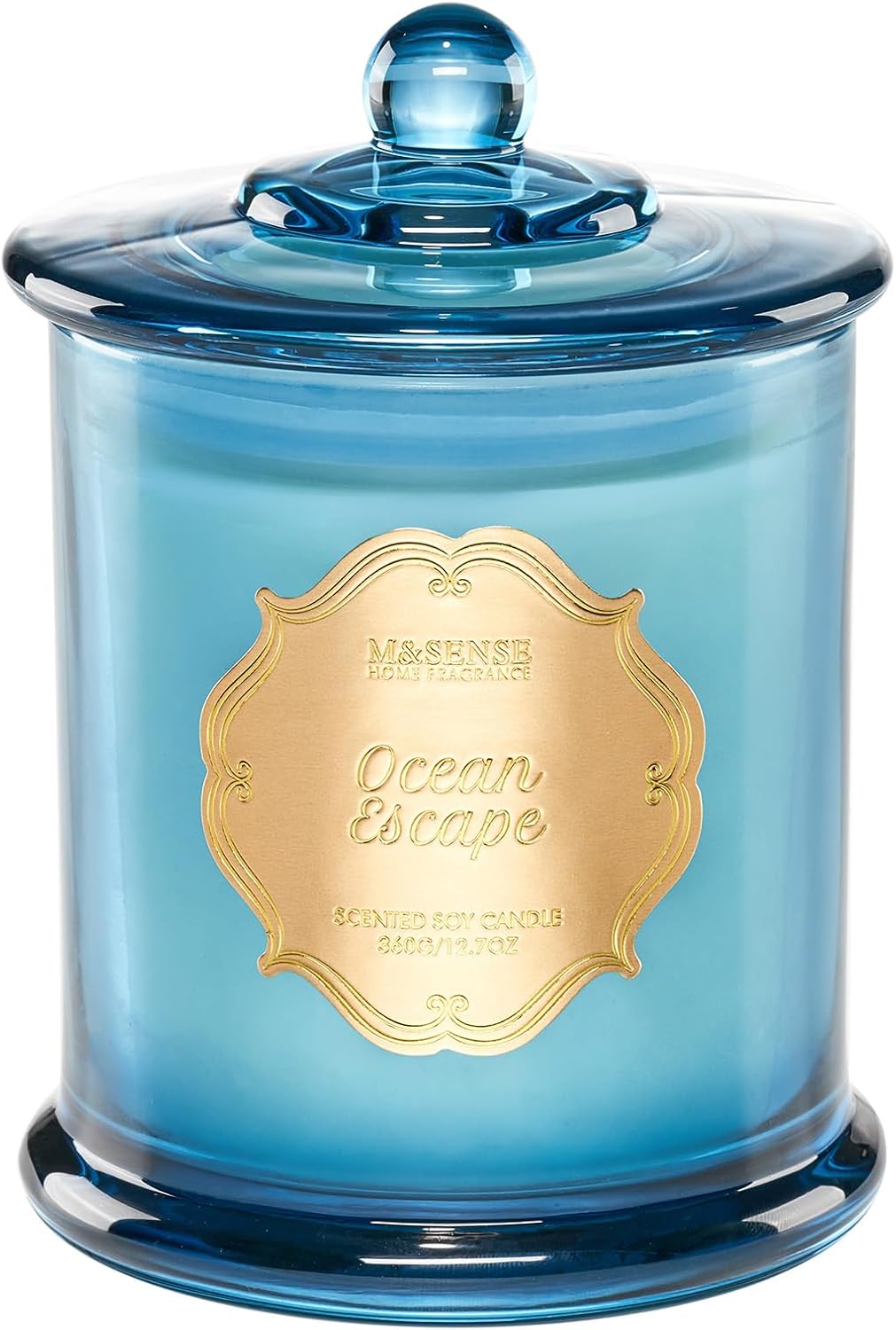 M&SENSE Summer Ocean Scented Candles for Home, Organic Soy Candles Non Toxic, Relaxing Aromatherapy Candles for Bath Spa, 2 Wick 12.7oz Large Candle 75 Hour Long Lasting Slow Burning