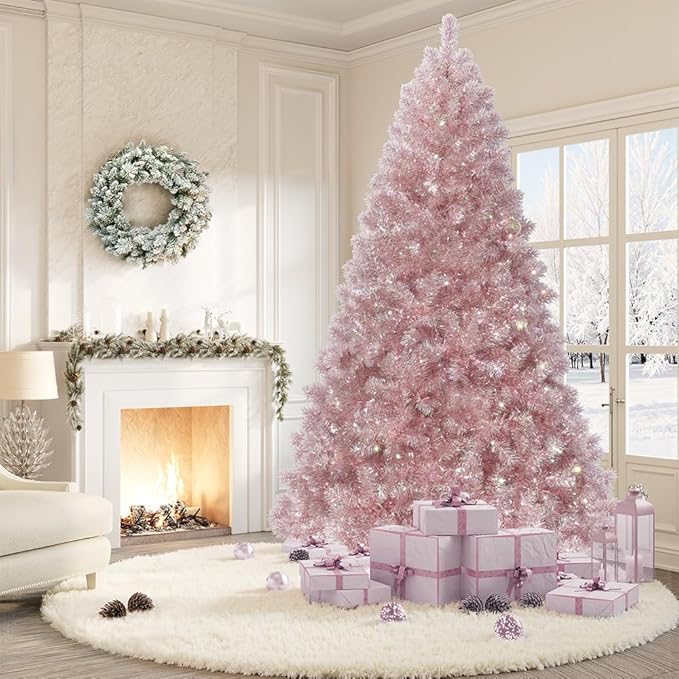 GarveeHome Rose Gold Tinsel Christmas Tree, 6ft Artificial Pencil Christmas Tree with Sturdy Metal Stand, Slim Skinny Xmas Holiday Decoration for Indoor, Home, Office, Party