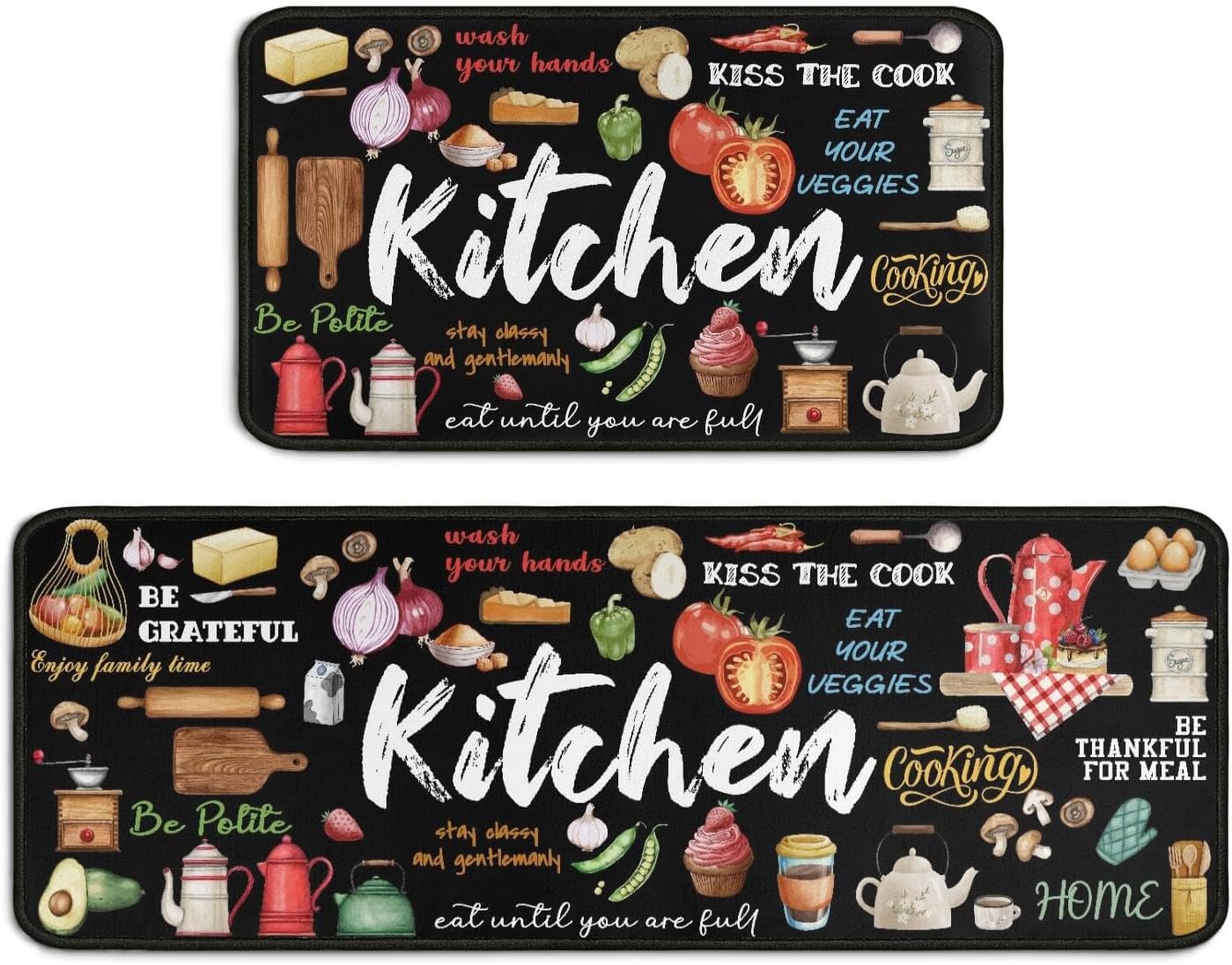 Kitchen Rugs Kitchen Decor Rugs Set Kitchen Rules Theme Non Skid 2 Piece Kitchen Mats for Floor Washable Absorbent Microfiber Kitchens Accessories Decoration Floor Mats 17"x47"+17"x30"