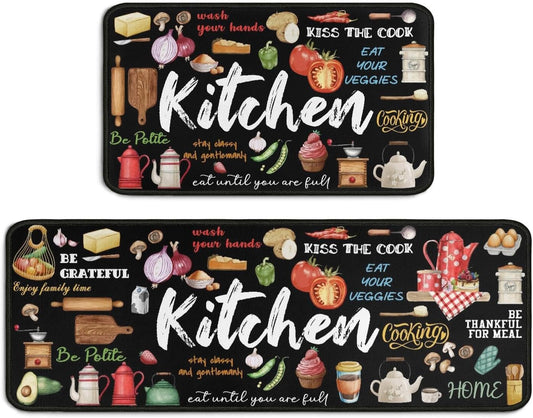 Kitchen Rugs Kitchen Decor Rugs Set Kitchen Rules Theme Non Skid 2 Piece Kitchen Mats for Floor Washable Absorbent Microfiber Kitchens Accessories Decoration Floor Mats 17"x47"+17"x30"