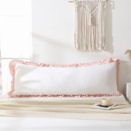 Merryword Pink Body Pillow Cover 20x54inches White and Pink Reversible Long Pillowcase Ruffled Body Pillowcases Cute Pillowcase Pillow Sham (1 Body, White Pink)