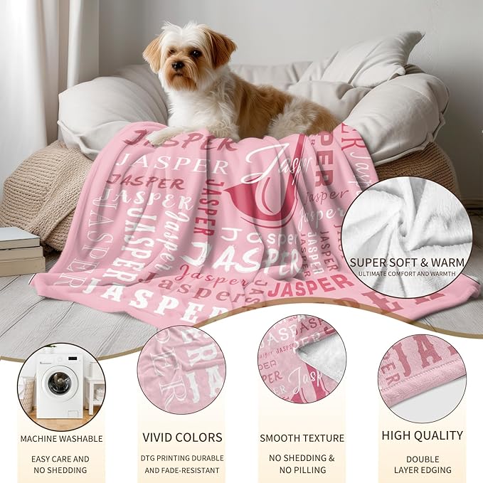 Ship Next Day, Custom Name Blanket - Printed in USA, Personalized Baby Blankets for Girls, Baby Blanket with Name, Ultra-Soft Cozy Fleece Blankets, Gifts for Boys & Girls Kids Teen Girl New Mom