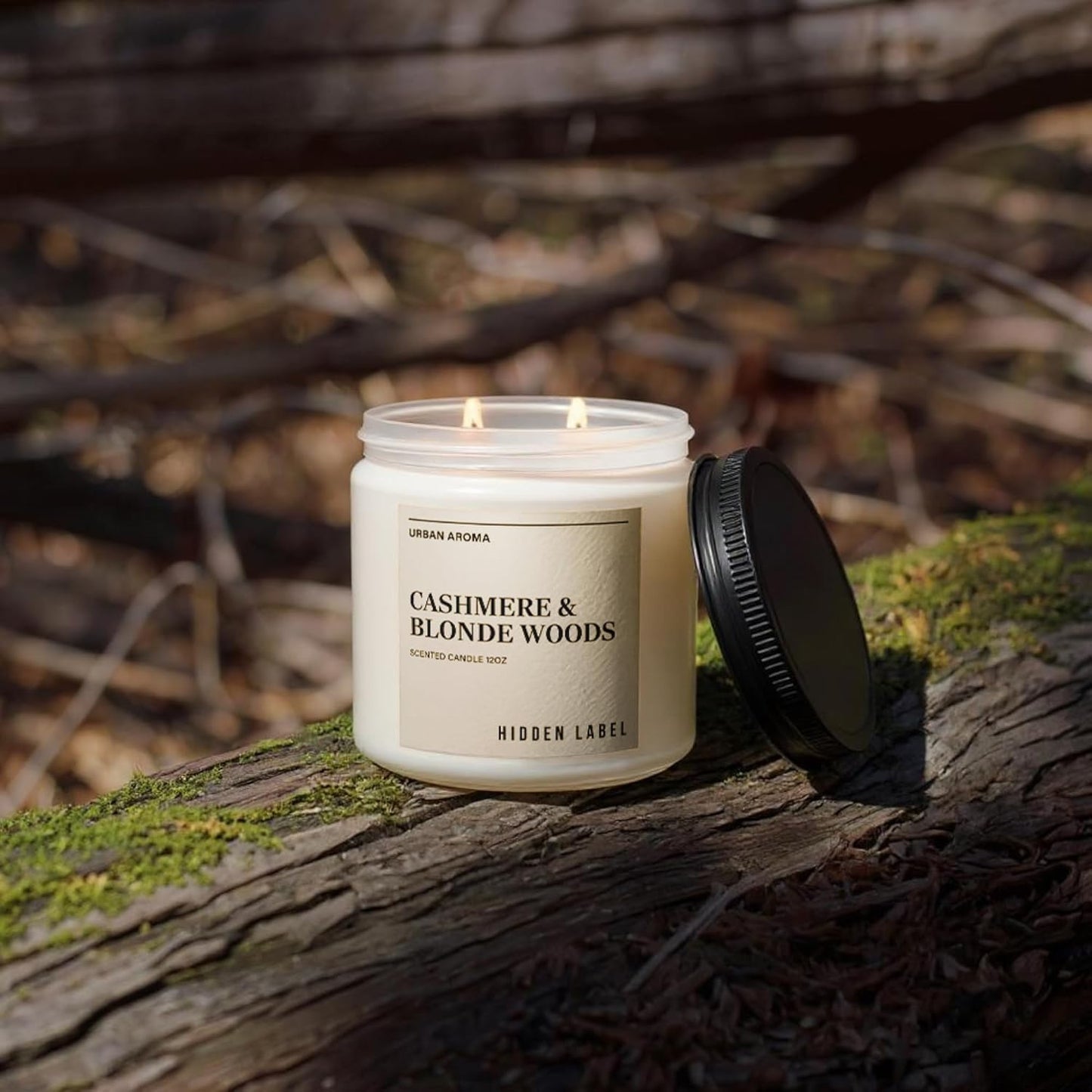 Hidden Label Cashmere & Blonde Woods Soy Candle, 12oz 2 Wick Non Toxic Candles for Home Scented, Bathroom Candle 70H Clean Burning Aromatherapy Candle for Stress Relief & Relaxation Gifts