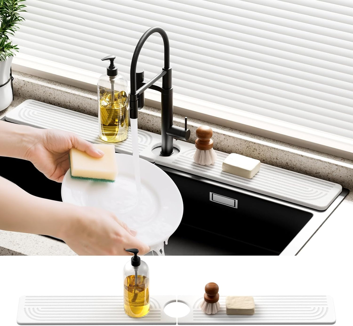 Faucet Mat for Kitchen Sink - 30" Diatomaceous Earth Faucet - Sink Splash Guard for Kitchen, Bathroom, and Laundry Room Faucets - White
