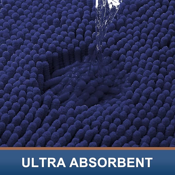 Smiry Luxury Chenille Bathroom Rugs 30x20, Extra Soft and Absorbent Shaggy Bath Mat, Machine Washable, Non-Slip Plush Carpet Runner for Tub, Shower, and Floor, Home Decor Accessories, Deep Blue