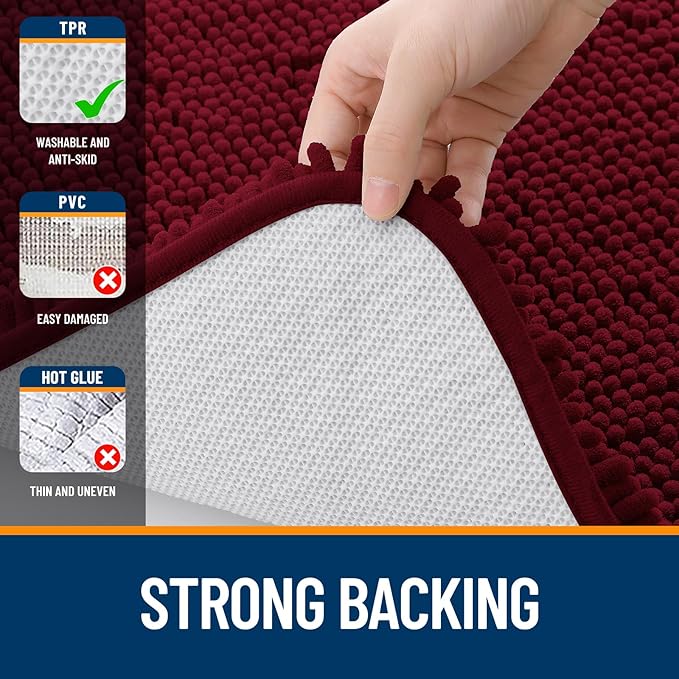 OLANLY Bathroom Rugs 44x24, Extra Soft Absorbent Chenille Bath Rugs, Rubber Backing Quick Dry, Machine Washable Bath Mats for Bathroom Floor, Tub and Shower, Home Decor Accessories, Burgundy