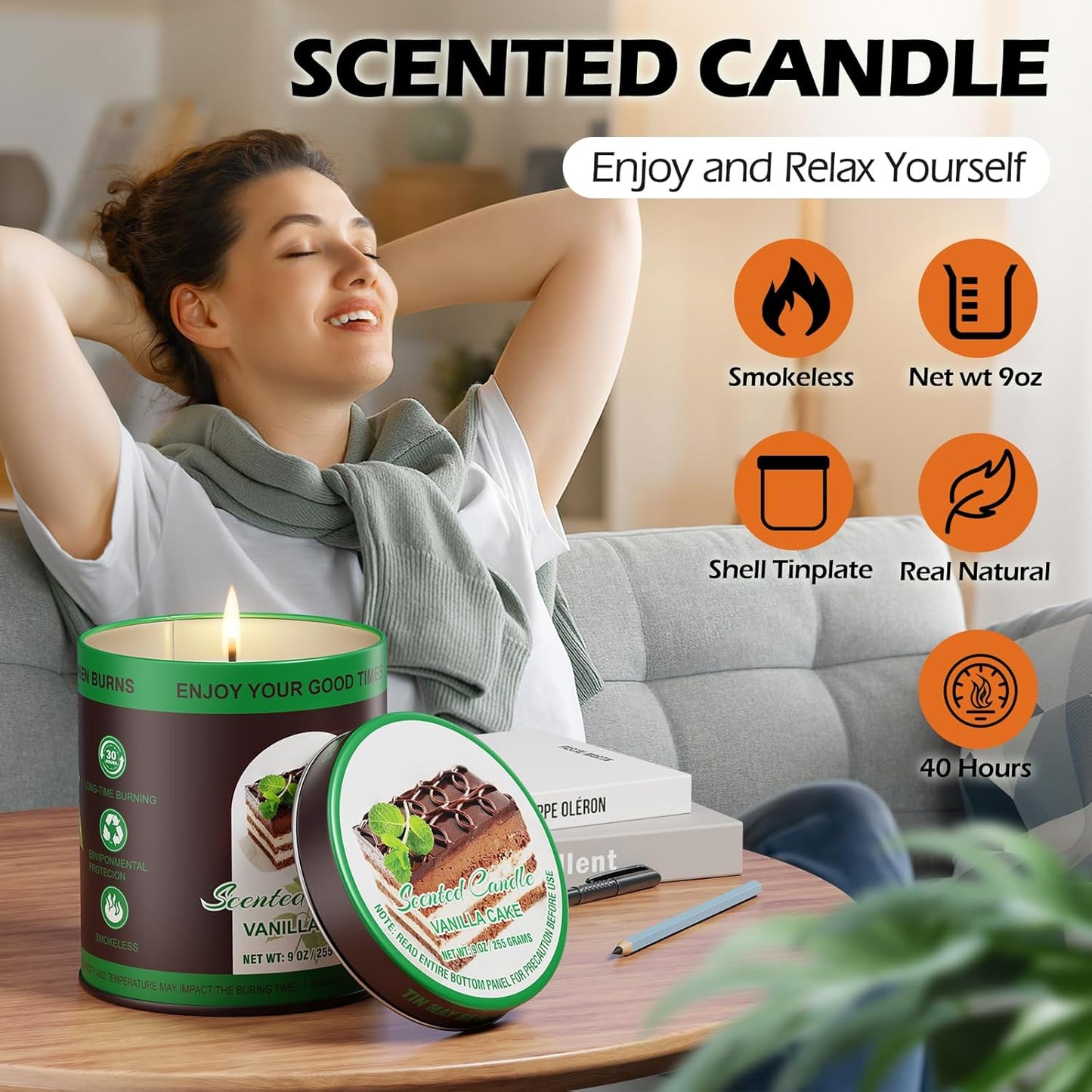 Premium Vanilla Cake Scented Soy Wax Candles Set | 2Pack 8% Essential Oils,80 Hrs Burn Time,Clean Burning&Smoke-Free| Aromatherapy Jar Tin Candle for Home, Relief & Sleep | Gift Set of Men&Women