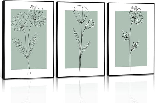 3 Line Flower Canvas Wall Art - Minimalist Botanical Flower Paintings for Living Room, Bedroom, Bathroom Scene Home Decoration - Unframed