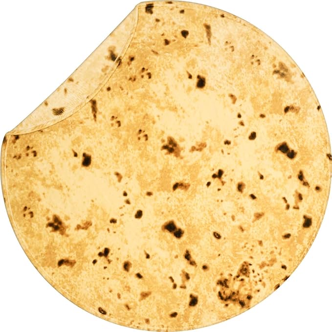 Vessia Burritos Tortilla Blanket Throw Size(Yellow,71 inches), Giant Realistic Funny Food Throw for Adults and Kids, 300 GSM Double Sided Soft Novelty Round Taco Blanket