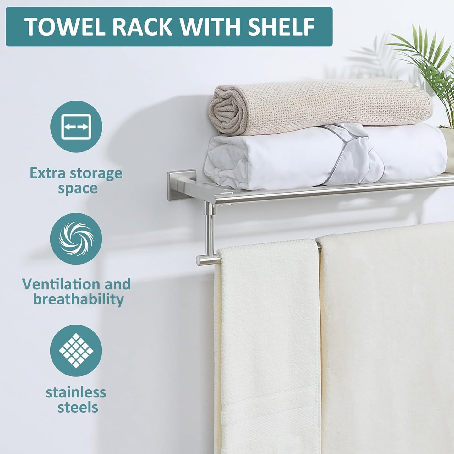 Alise 16 Inch Towel Racks for Bathroom, Towel Rack Wall Mounted with Tower Bars, SUS 304 Stainless Steel Bathroom Shelf, Heavy Duty Hand Towel Holder (Brushed Nickel)