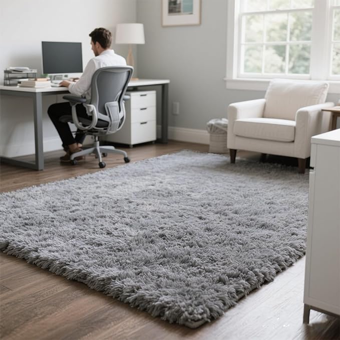 5x7 Light Grey Fluffy Area Rugs for Bedroom, Soft Indoor Plush Rug for Living Room, Large Furry Fuzzy Shag Floor Carpet for Kids Nursery Boys Room Dorm Classroom Home Office Decor Mat