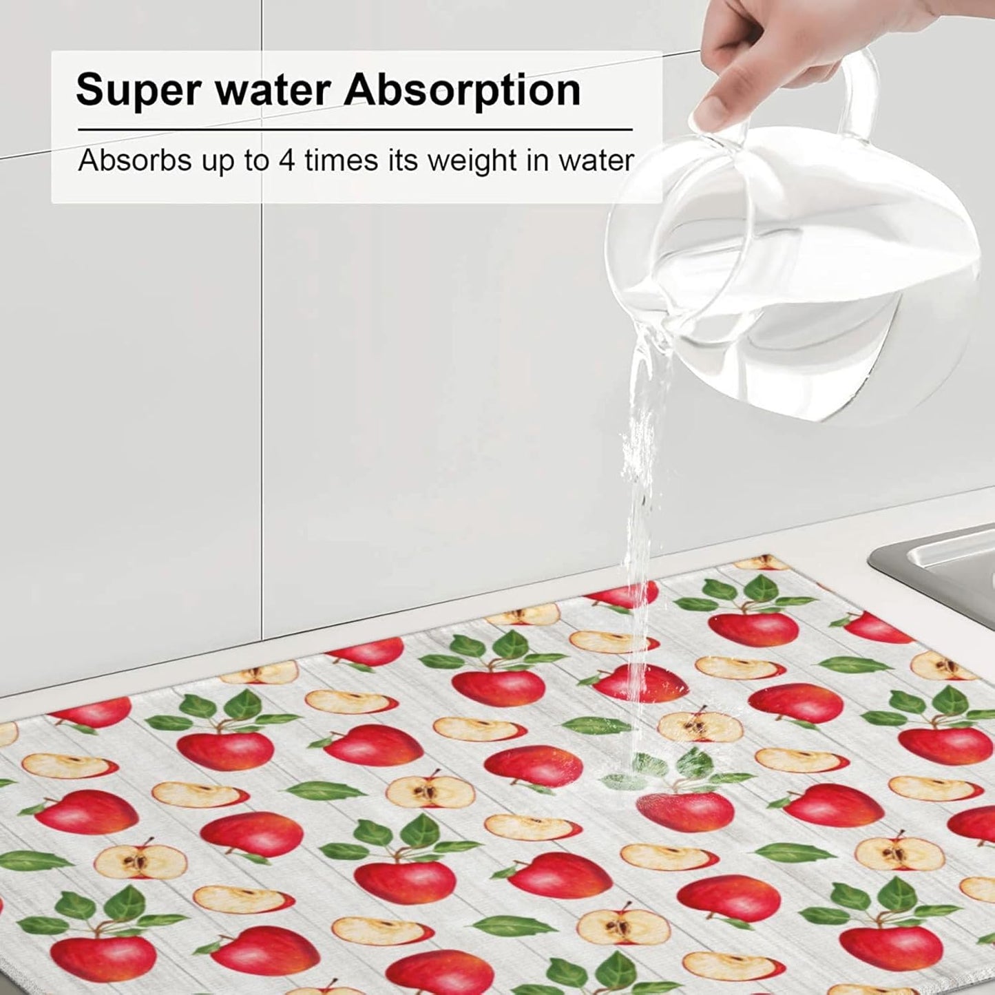 Apple Orchard Wood Grain Dish Drying Mat 18x24 For Kitchen Counter Absorbent Microfiber Dishes Pad Dish Drainer Rack Mats Fast Dry Kitchen Accessories