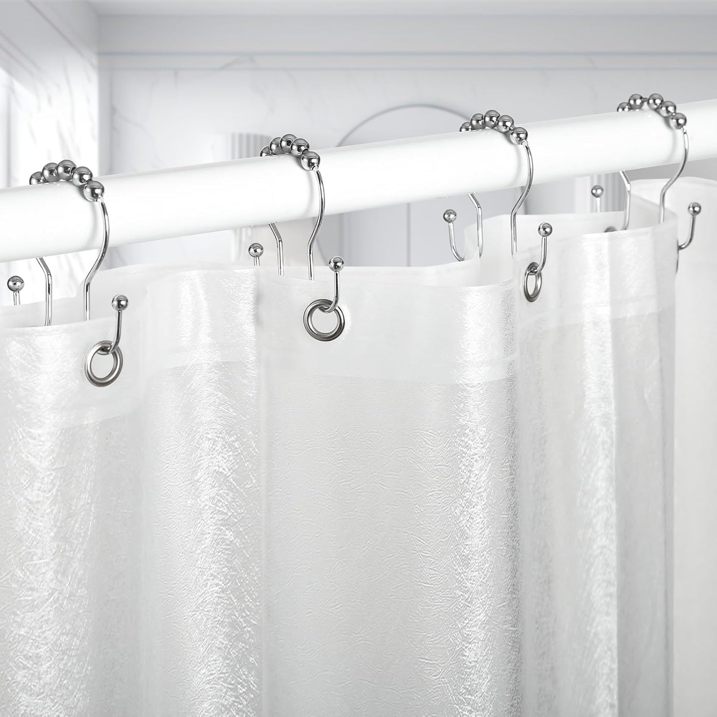 Goowin Shower Curtain Hooks, 12 Pcs Shower Curtain Rings, Stainless Steel Silver Shower Curtain Hooks Rings Rust Proof, Smooth Sliding Anti-Drop Double Shower Hooks for Shower Curtain, Rods (Chrome)