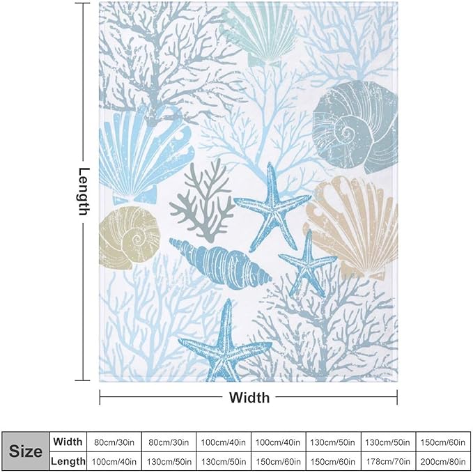 Starfish Seashell Throw Blanket for Teens Boys Girls and Adults Soft Warm Cozy Funny Midweight Food Flannel Blankets for Couch Sofa Bed Camping Travel Home Decor 50" X 60"