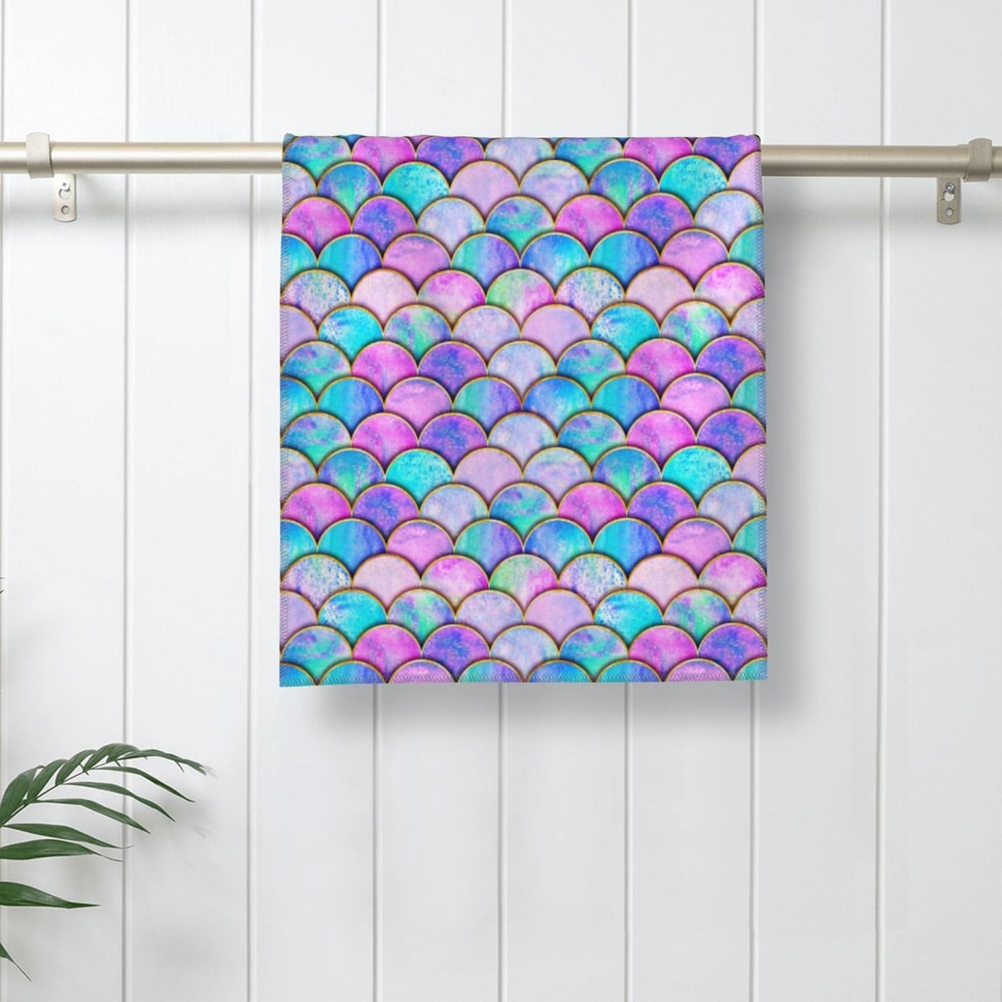 Cute Mermaid Scales Decorative Bath Hand Towels for Bathroom Set of 2, 14x28 Inch Rainbow Bathroom Hand Towels for Yoga Swim Hotel Spa Home Bathroom Decor