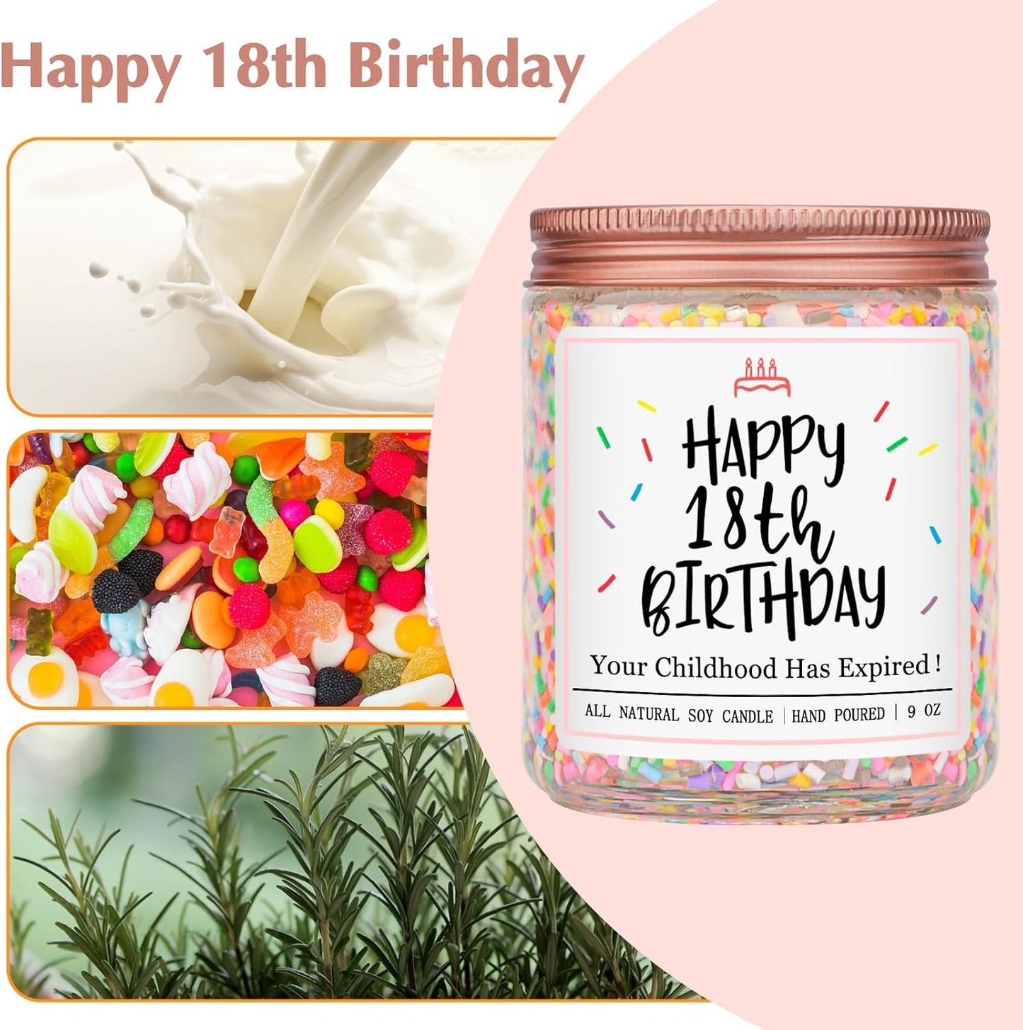 Homsolver 18th Birthday Gifts for Girls, Vanilla Scent Ideas 18th Birthday Candles for Women Sister, Daughter, Best Friends, Handmade Aromatherapy with 50+ Hour Burn Time, Funny Birthday Decorations