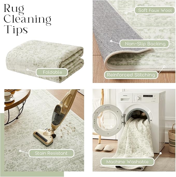 Sage Green Washable Bathroom Hallway Runner Rug Non Slip Vintage Boho Floral Long Runners Rugs for Entryway Indoor Laundry Room Bath Floor Kitchen,2x6