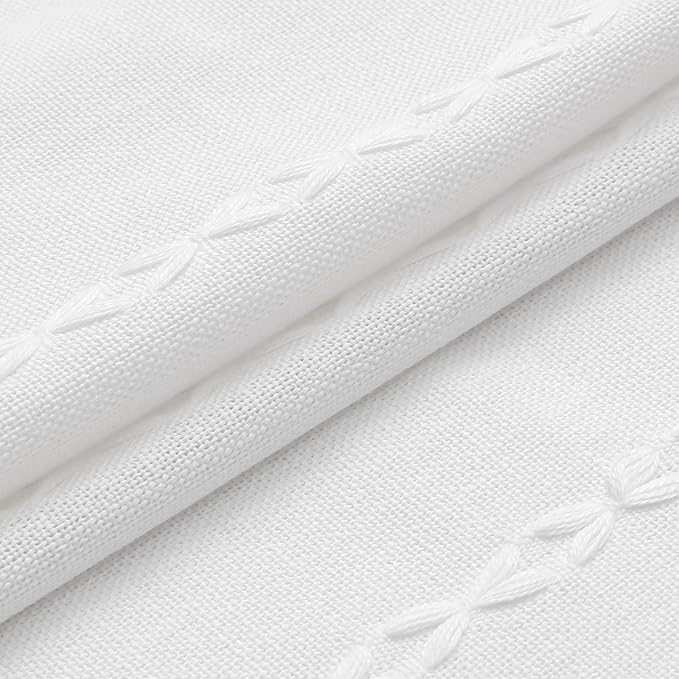 MitoVilla Boho Farmhouse Shower Curtains for Modern Farmhouse Bathroom Decor, White Country Thick Polyester Linen Fabric Shower Curtain, Rustic Tassel Cloth Shower Curtain, 72 x 72, White