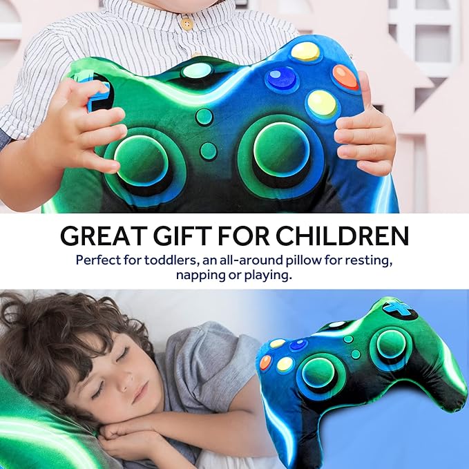 Meeting Story Game Controller Shaped Plush Throw Pillow Cushion for Boys and Girls Gamer Room Decoration for Sofa Couch/Computer Chair/Bed Gifts for Teen Boys Gaming Toy Pillow (Blue Green, Large)