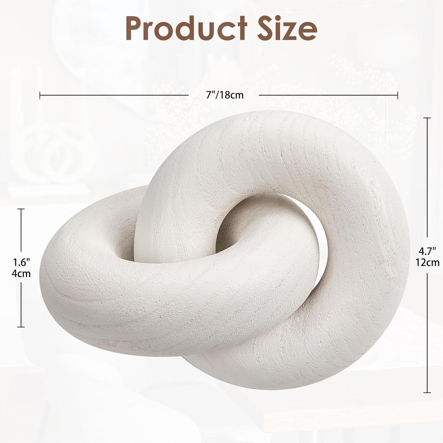 Table Decor Handcrafted Wooden Knot Sculpture Decor – Modern Nordic Style Decorative Accent for Home, Office, Shelf, and Console Table – Pure White Finish, 7"x4.7"