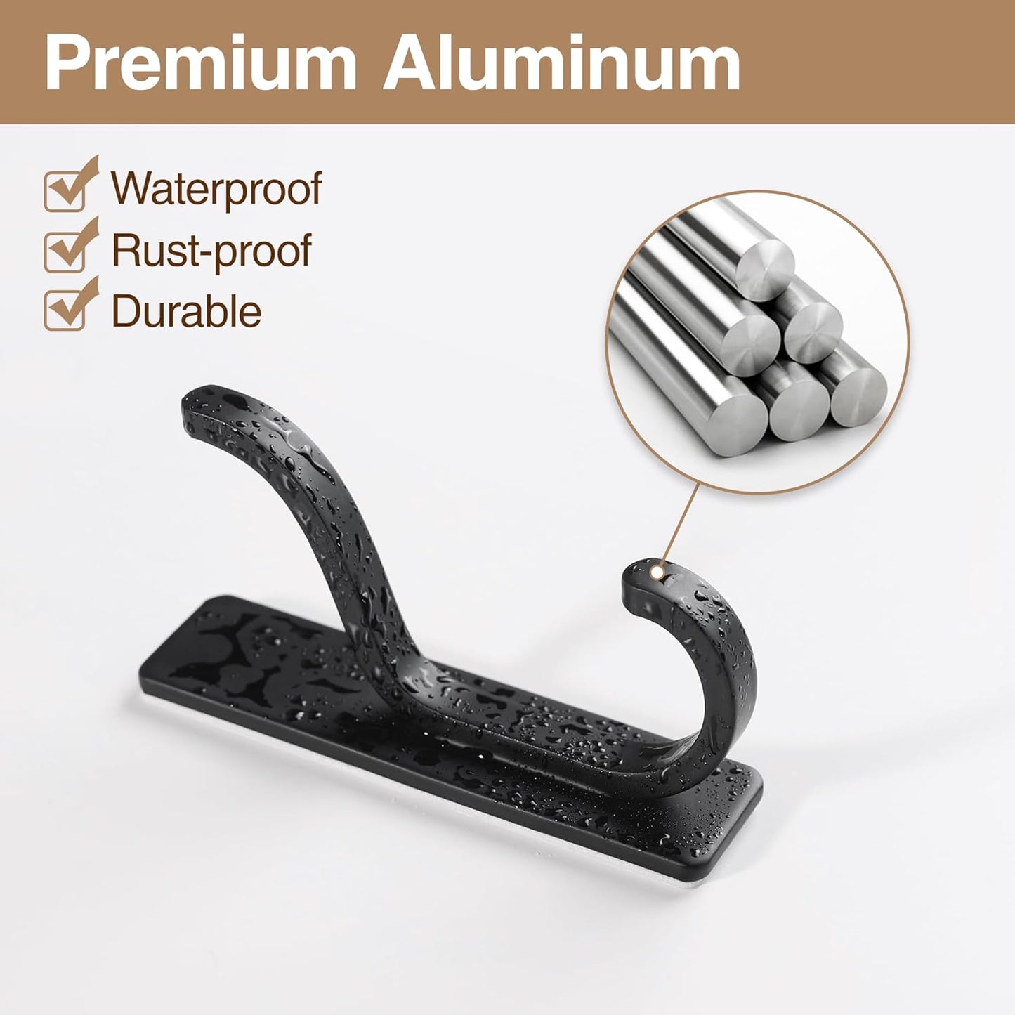 pickpiff 10-Pack Black Adhesive Wall Hooks - 13 LB Strong Stick-On Hooks for Hanging Towels, Coats, Shower & Kitchen Use