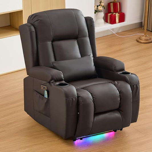 IPKIG Power Recliner Chair, Electric Home Theater Seating with 4 Colors Ambient Lighting/USB Ports/Cup Holders/Side Pockets for Living Room, Bedroom, Home, RVs (Brown, Single Chair)