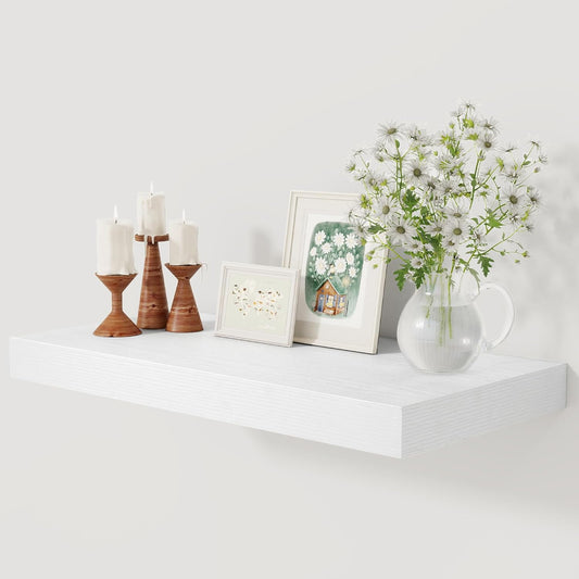 12 Inch Deep White Floating Shelves, 24 x 12 Floating Shelf for Books, Rustic Wood Deep Wall Shelves for Home Storage & Display, 2" Thicked Shelves for Kitchen, Living Room, Bedroom, 1 Pack
