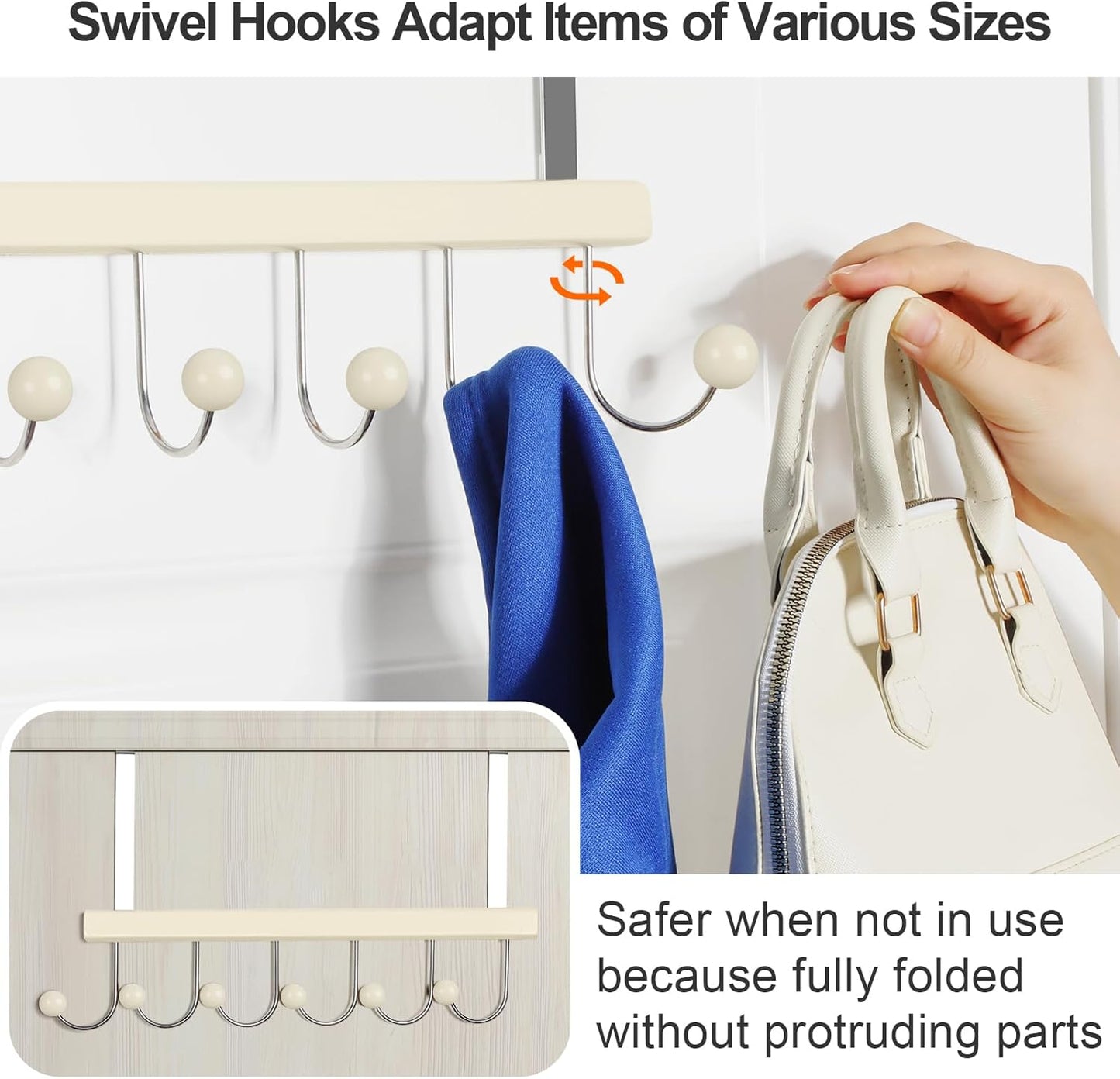 TOPIA HANGER Over The Door Hooks for Hanging, Towel Hooks Towel Racks for Bathroom, Coat Hooks Coat Rack Over The Door Organizer Hanging, Wooden Door Hangers for Coat Towel Hat Purse CT71W