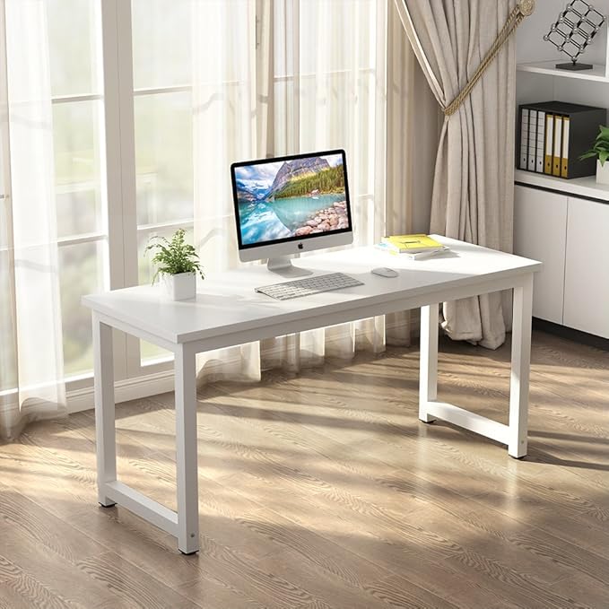 Tribesigns Computer Desk, 63 inch Large Office Desk Computer Table Study Writing Desk for Home Office, White
