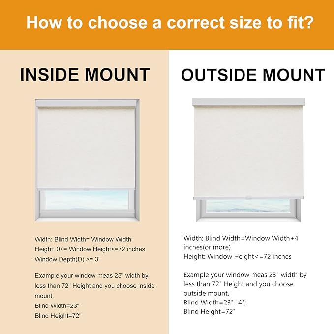 Persilux Light Filtering Shades for Windows, Cream 45" W x 72" H Natural Woven Polyester Fabric Thermal Insulation Cordless Roller Blinds for Windows, Home, Doors, Kitchen