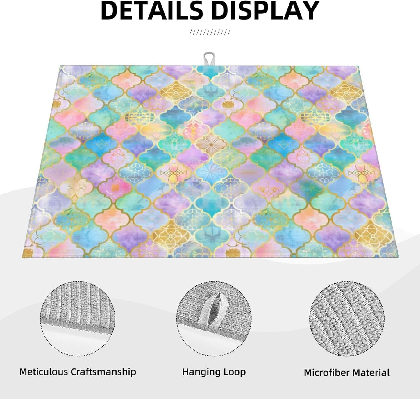 Absorbent Dish Drying Mat For Kitchen Counter, Rainbow Morocco Microfiber Dish Drying Pad 18x24 Inch, Kitchen Gadgets For Easy Clean Multi-Use