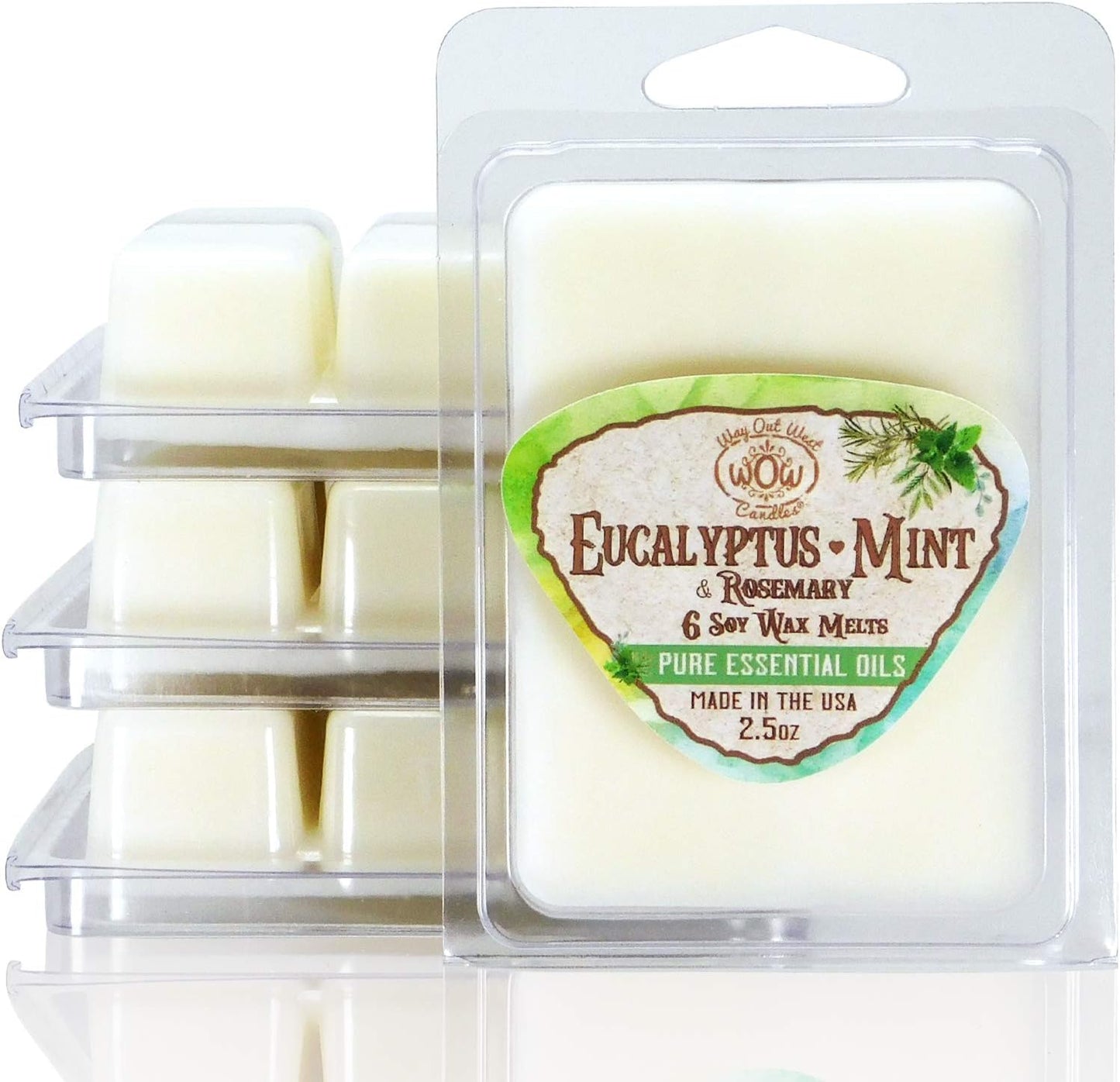 Scented Wax Melts for Wax Warmers - Highly Fragrant Air Freshener - 4 Pack Set of 6 Melt Cubes with Essential Oils - Made in USA by Way Out West Candles (4, Eucalyptus Mint)