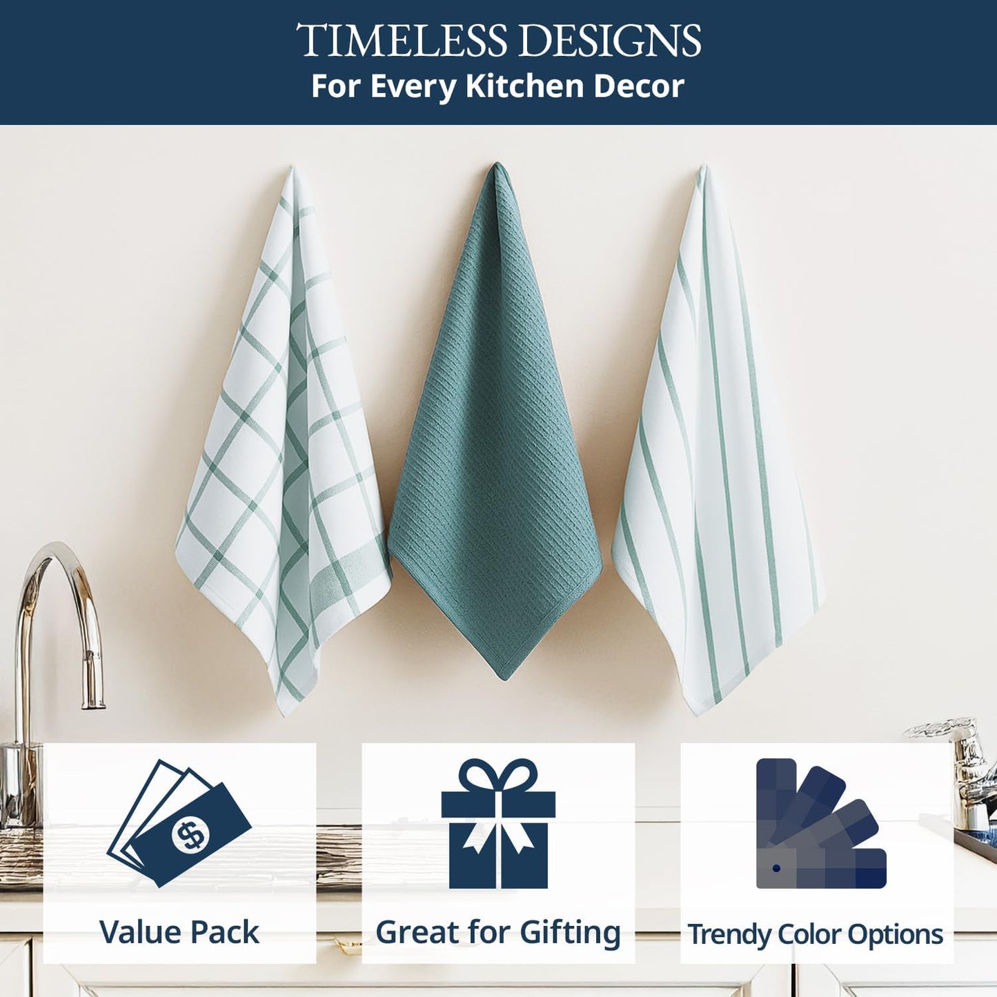 LANE LINEN Kitchen Towels and Dishcloths Set - Pack of 12 Cotton Dish Cloths, 18”x 28”, Soft Hand Towels, Absorbent Tea Towels, Premium Dish Towels, Quick Drying Cleaning Towels - Aqua Towels