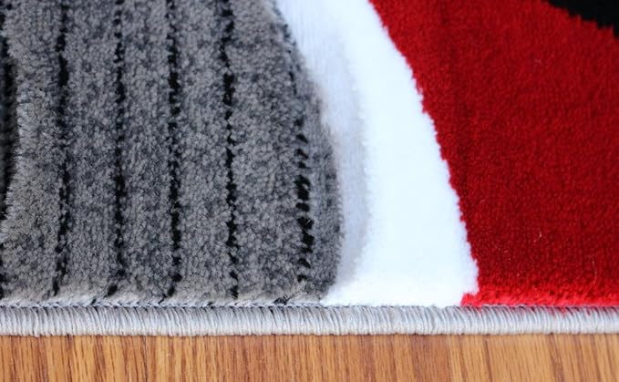 Masada Rugs, Sophia Collection Hand Carved Area Rug Modern Contemporary Red White Grey Black (5 Feet 3 Inch X 7 Feet)