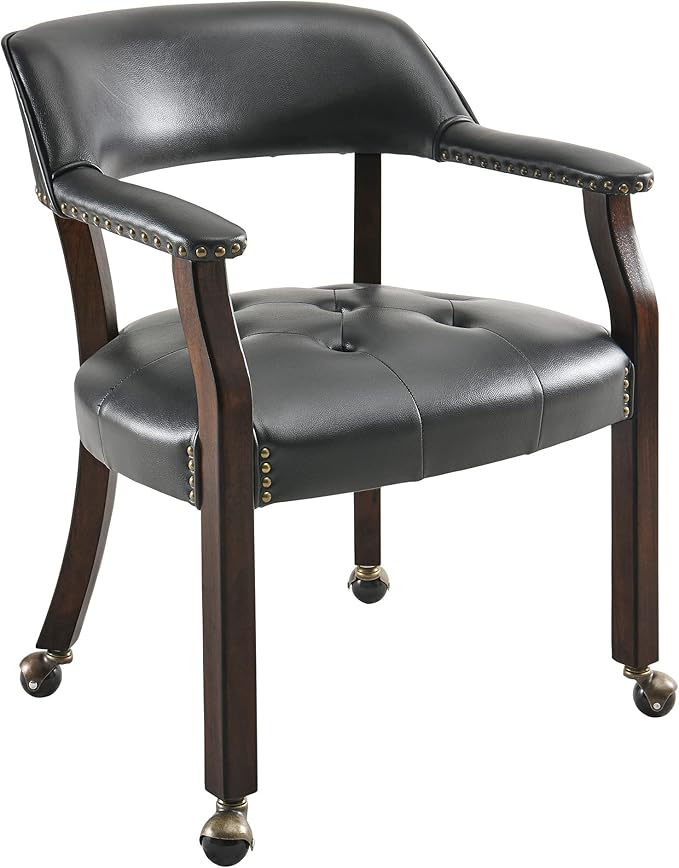 MODERION Large Dinning Chairs with Solid Wood Legs, Boss Caption's Chairs, Office Desk Chairs with Wheels, Classic Swivel Accent Chairs with Upholstered, 31.5”H for Living Kitchen Black SY318BK