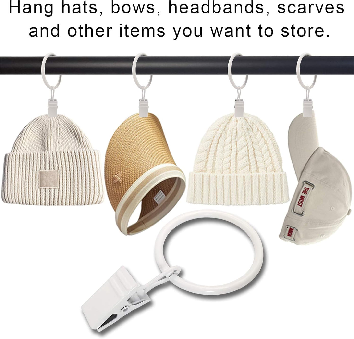 100 Pack Curtain Rings with Clips, Drapery Clips with Rings, Drapes Rings 1.26 in Interior Diameter, Fits up to 1 Inch Curtain Rod, White