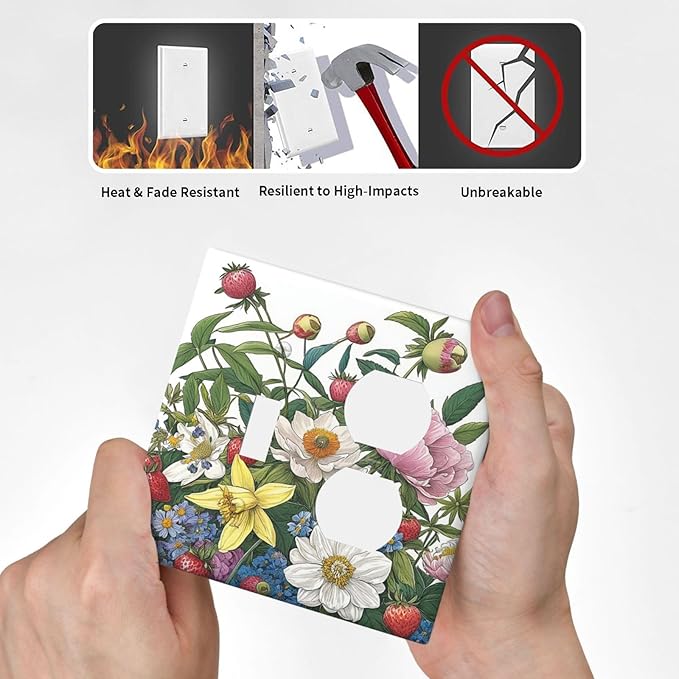 Spring Watercolor Flower Plant Strawberry Peony Floral Wallplates 1 Toggle 1 Duplex Electrical GFCI Faceplate Decorative Light Switch Covers Switch Plate for Bedroom living Room Decor