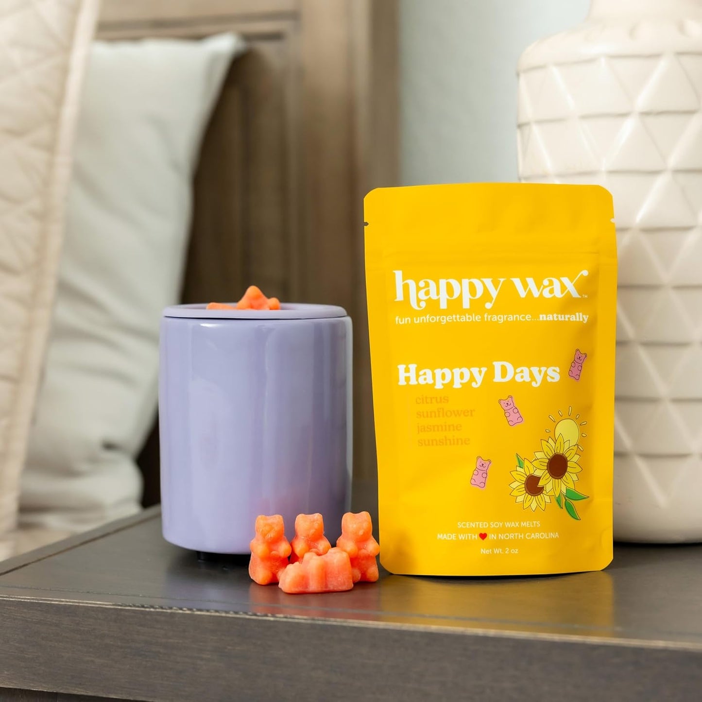 Happy Wax Mini Mod Warmer for Scented Wax - Small Tabletop with Timer for Home Fragrance - Electric, Ceramic with Removable No Mess Silicone Wax Dish (Lilac)