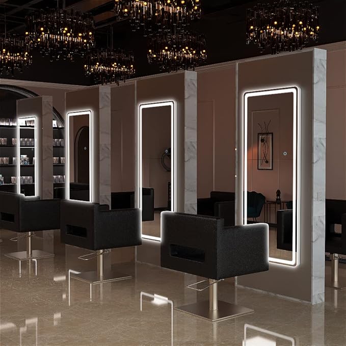 Hasipu LED Door Mirror Full Length, 44.1" x 15.8" Lighted Over The Hanging, Full Body Wall Mounted, Light Up Long Dressing, Round White