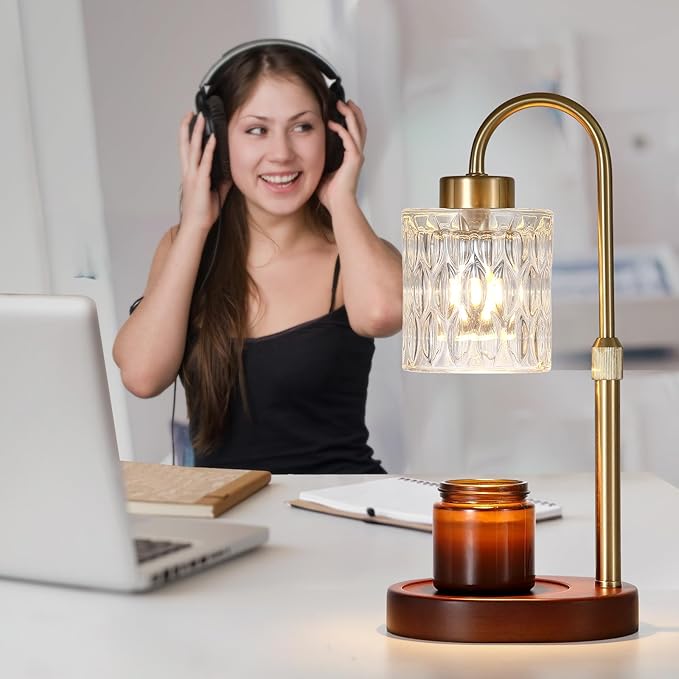 Candle Warmer Lamp with Dimmer and Timer,Home Decor Lamp for Scented Jar,Antique Brass Electric Wax Melt Warmer,Mother's Day/Birthday/Christmas Gifts for Mom/Wife,Adjustable Height,with 2 Bulbs