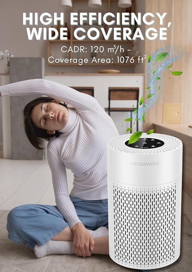 MEGAWISE Air Purifier EPI235A for Small Rooms | H13 True HEPA Filter | Removes Dust, Smoke, Pet Hair | Ideal for Home, Office, Bedroom