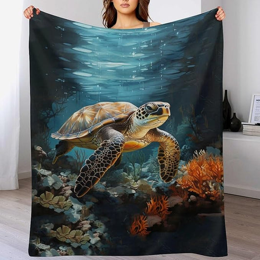 Sea Turtles Throw Blanket for Teens Boys Girls and Adults Soft Warm Cozy Funny Midweight Food Flannel Blankets for Couch Sofa Bed Camping Travel Home Decor 40" X 50"