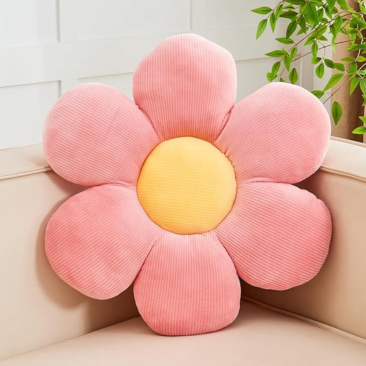 Pink Flower Pillow, 19.6" Cute Flower Shaped Floor Pillow, Aesthetic Floral Plush Daisy Decorative Throw Pillows for Bed Sofa Couch