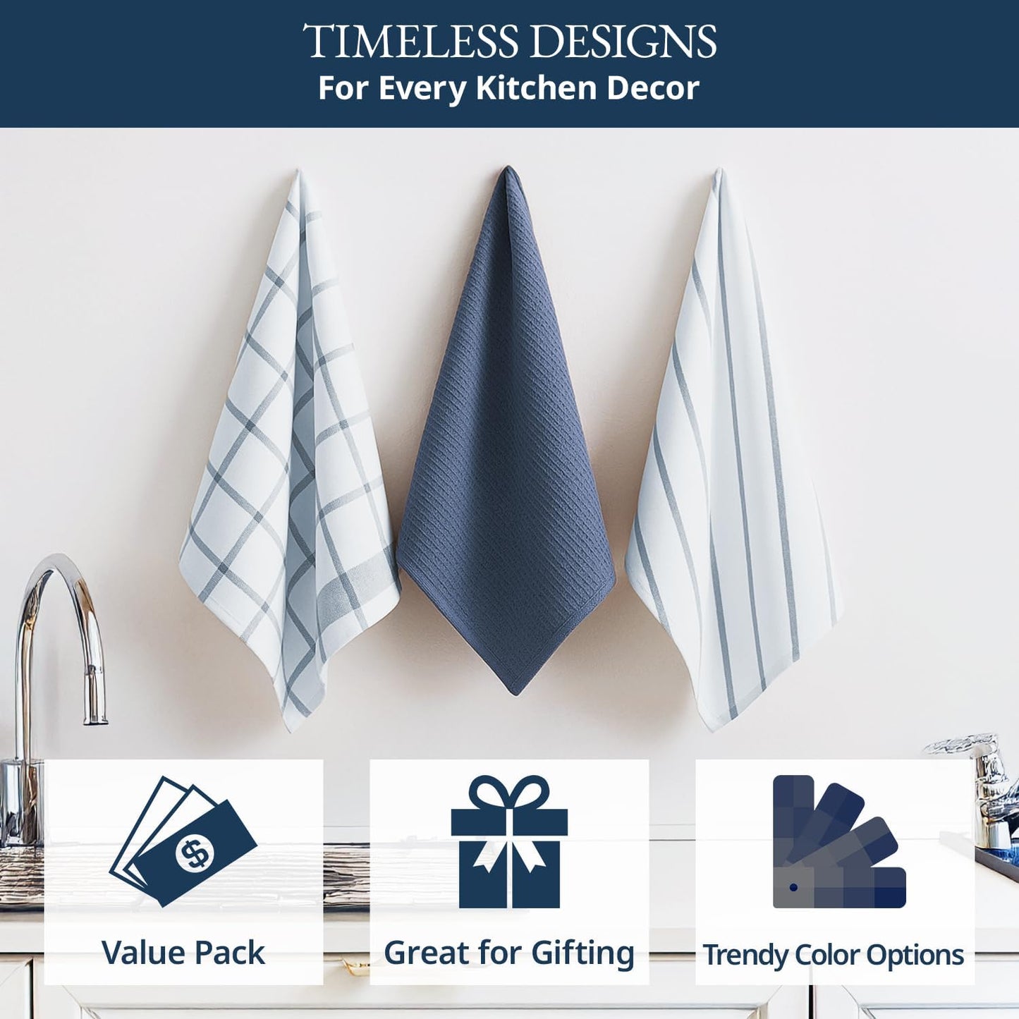 LANE LINEN Dish Towels Set of 12-18” x 28” Soft, Absorbent Cotton Kitchen Towels, Quick-Drying Tea & Hand Towels, Premium Decorative Dish Cloths - Indigo