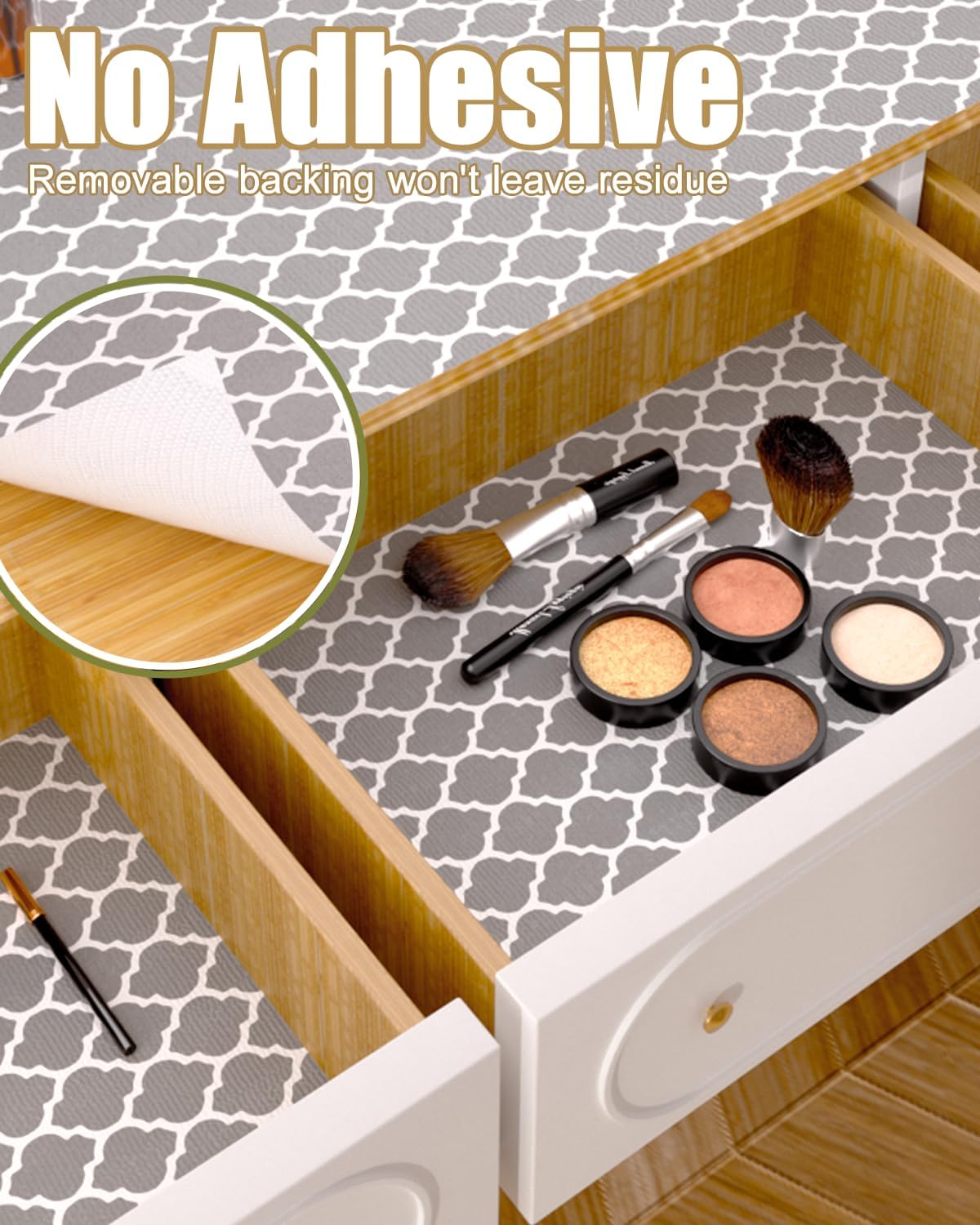 Drawer and Shelf Liner, Non-Adhesive Kitchen Cabinet Liners, Non Slip Shelf Paper Waterproof Washable Thickened for Dresser Pantry Shelve Bathroom Protector