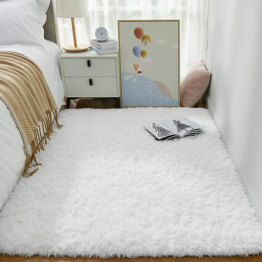 Ophanie White Rugs for Bedroom Fluffy, 4x6 Nursery Soft Fuzzy Shag Plush Shaggy Bedside Area Rug, Living Room Carpet for Girls Kids Baby Teen Dorm Home Decor Aesthetic